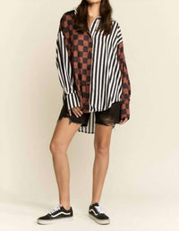 Jade By Jane - Split Decision Checker-stripe Blouse - Plus