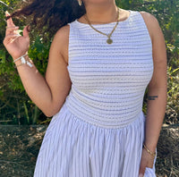 Stitch & Co. - Pinstripe Smocked Sleeveless Midi Dress