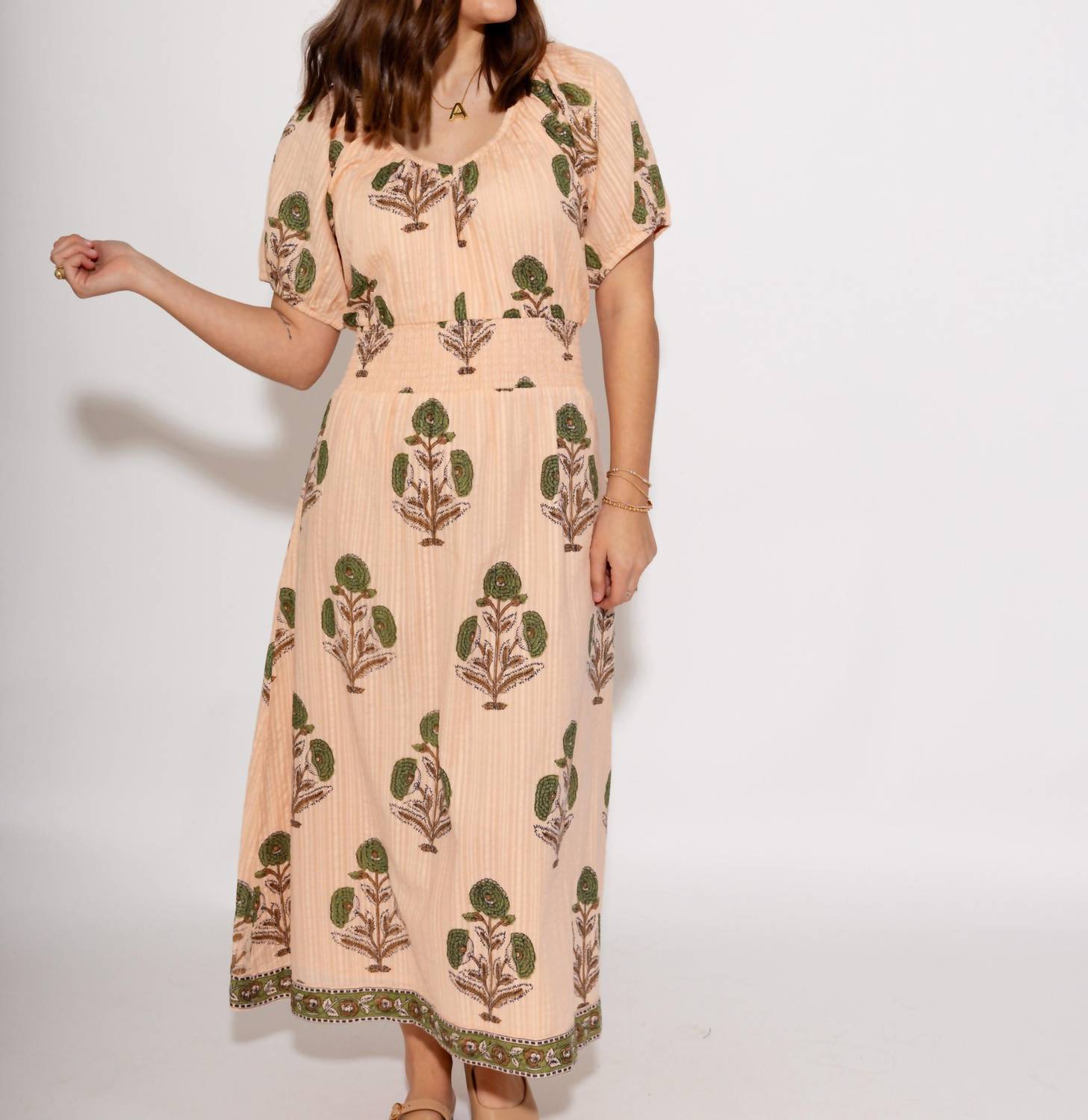 Ivy Jane Seersucker Midi Dress in beige - women's dress - detail view