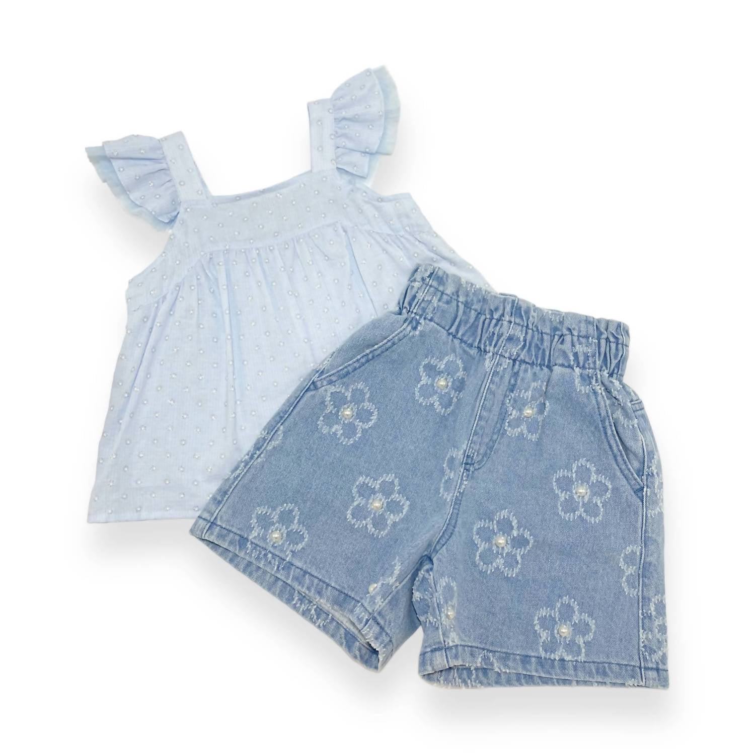 doe a dear Girl's Floral Shorts in denim - kids' shorts - view 8