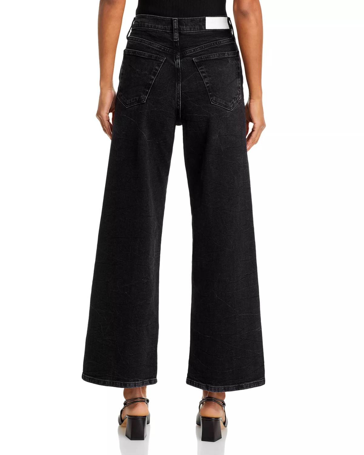 RE/DONE High Rise Wide Leg Crop Jean in black vein - women's jeans - detail view