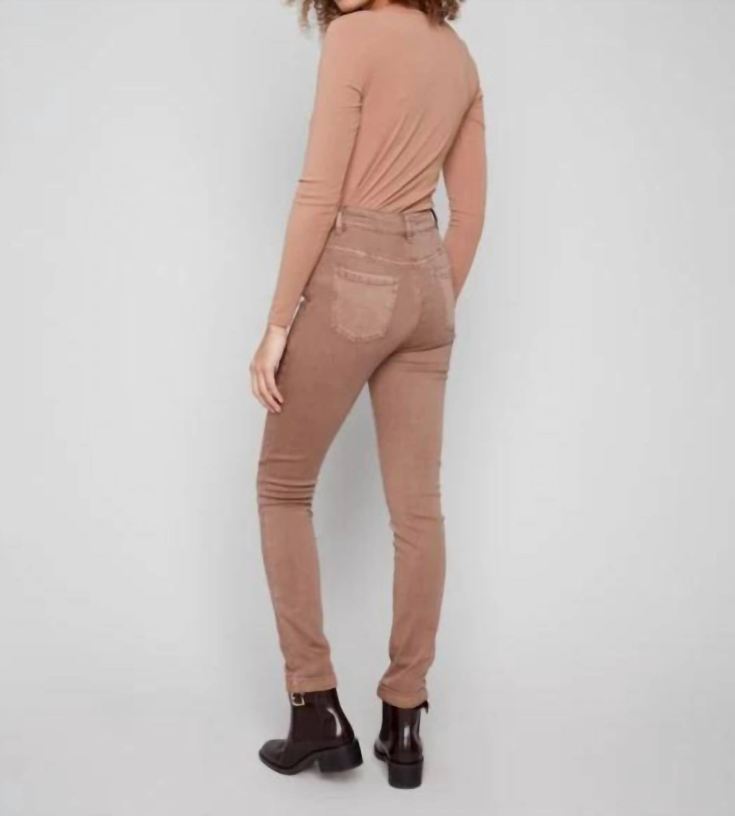 CHARLIE B Cuffed Twill Pants in truffle - women's pants - alternate view