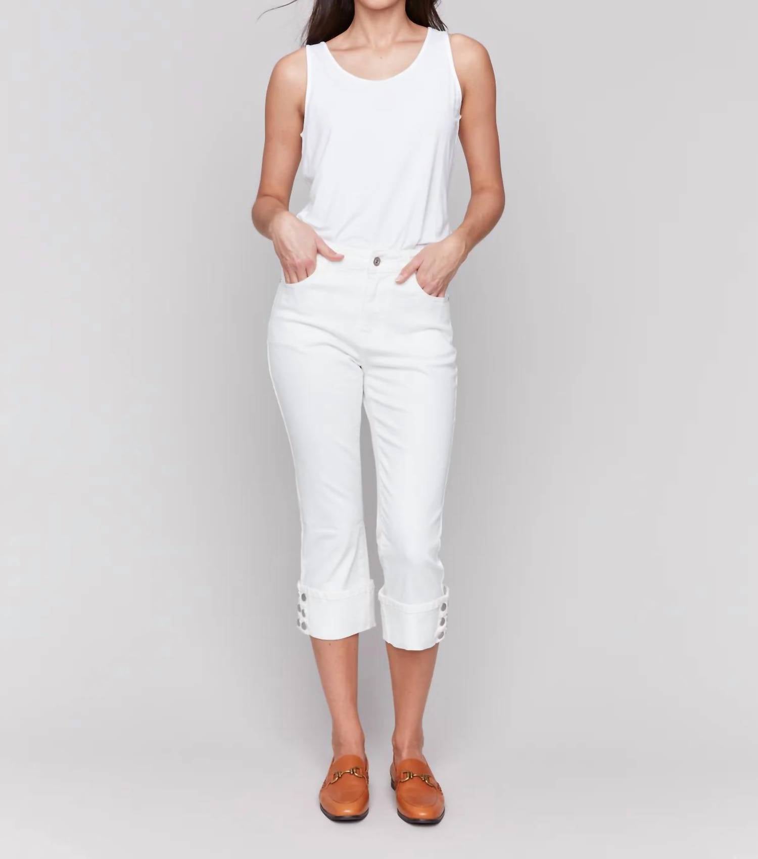 CHARLIE B 5-pocket Jeans With Snap Detail On Hem in white - women's jeans - view 5