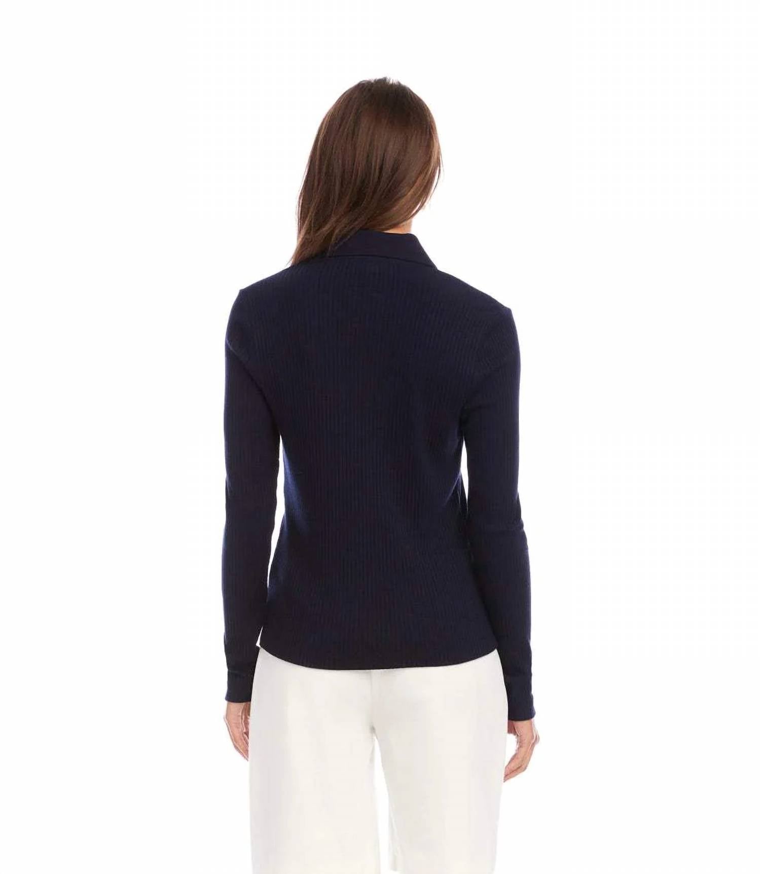 Karen Kane - Ribbed Long Sleeve Button Front Top