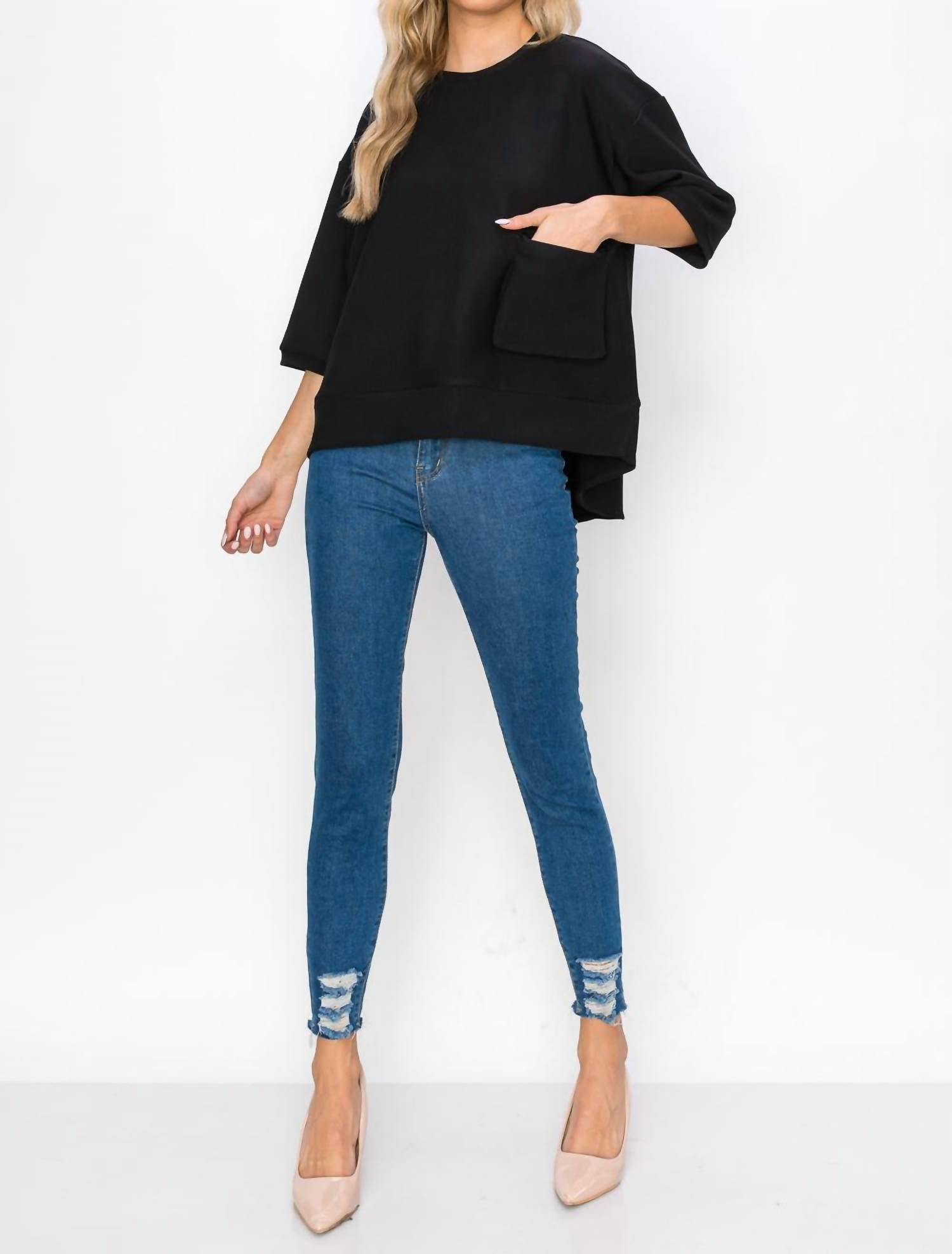 Joh - Karen Knit Crepe Top With Front Pocket