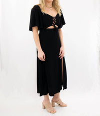 Love Is All Cutout Flutter Sleeve Corset Dress in black - women's dress - detail view