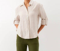 Karen Kane - Stripe Linen Roll-Tab Shirt