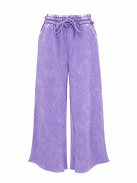 Zenana - Women's Acid Wash Fleece Palazzo Sweatpant