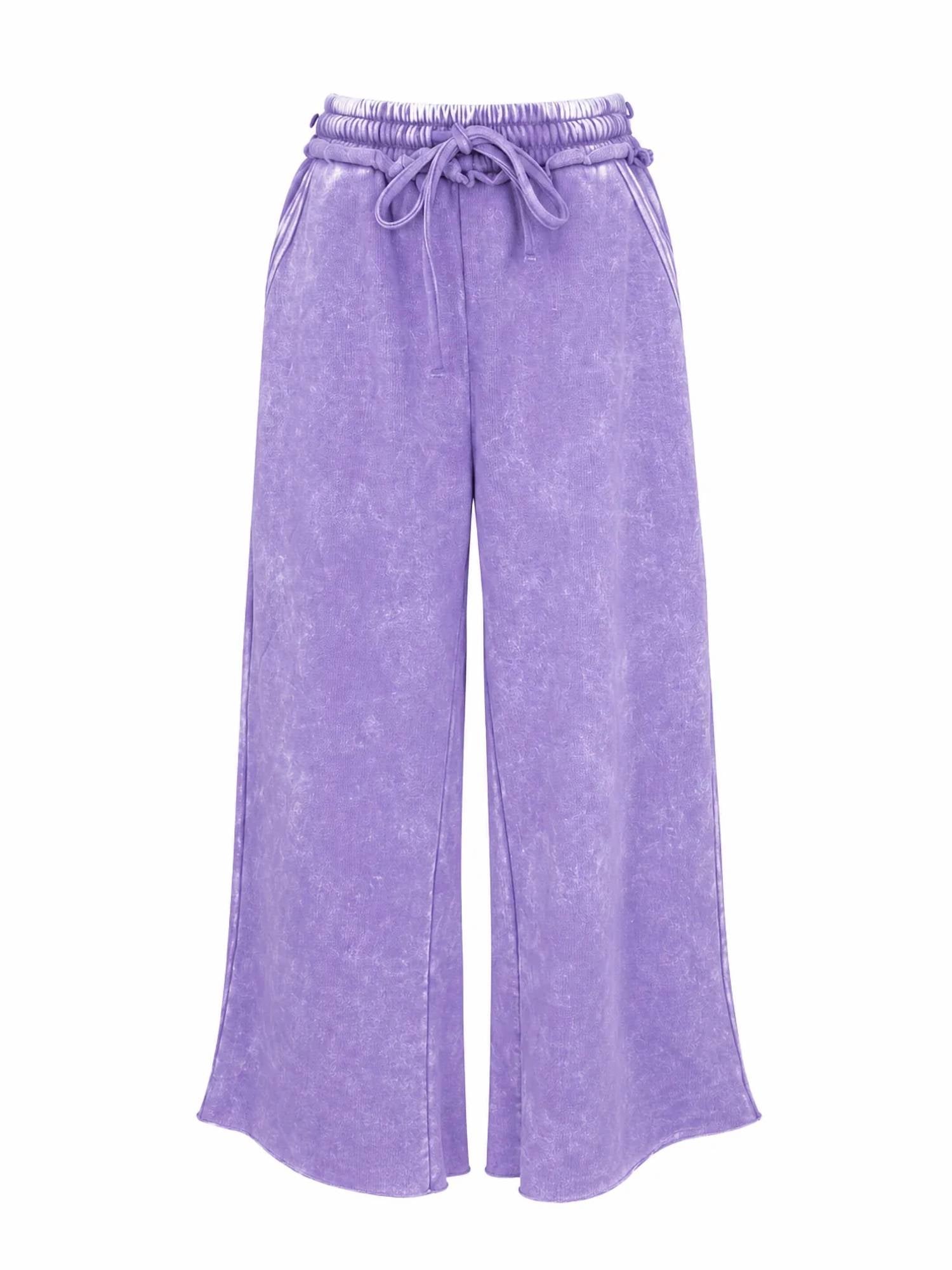 Zenana - Women's Acid Wash Fleece Palazzo Sweatpant