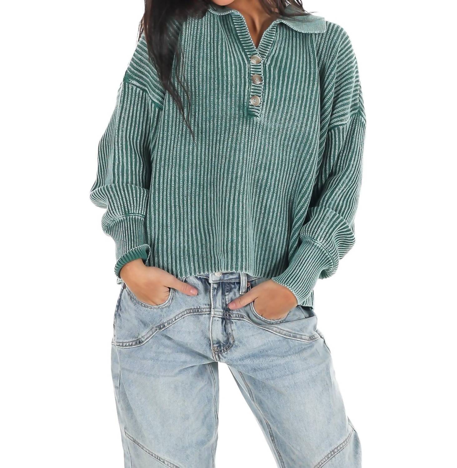 Zenana - Always on Point Collared Sweater