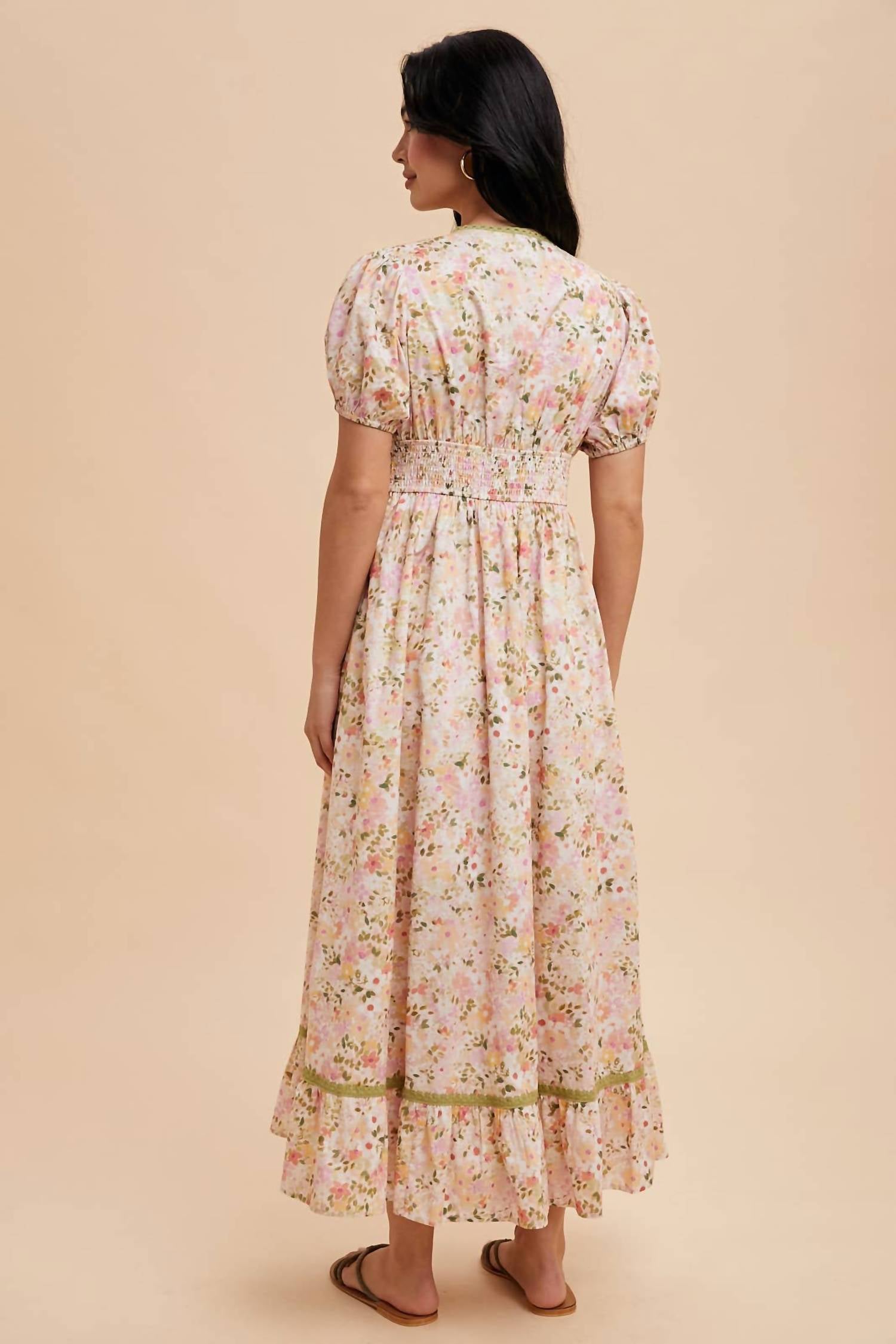 IN-LOOM Bow Floral Maxi Dress in pink coral multi - women's dress - alternate view