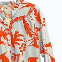 Joy Joy Women's Trimmed Blouse in red toucan - women's blouse - detail view