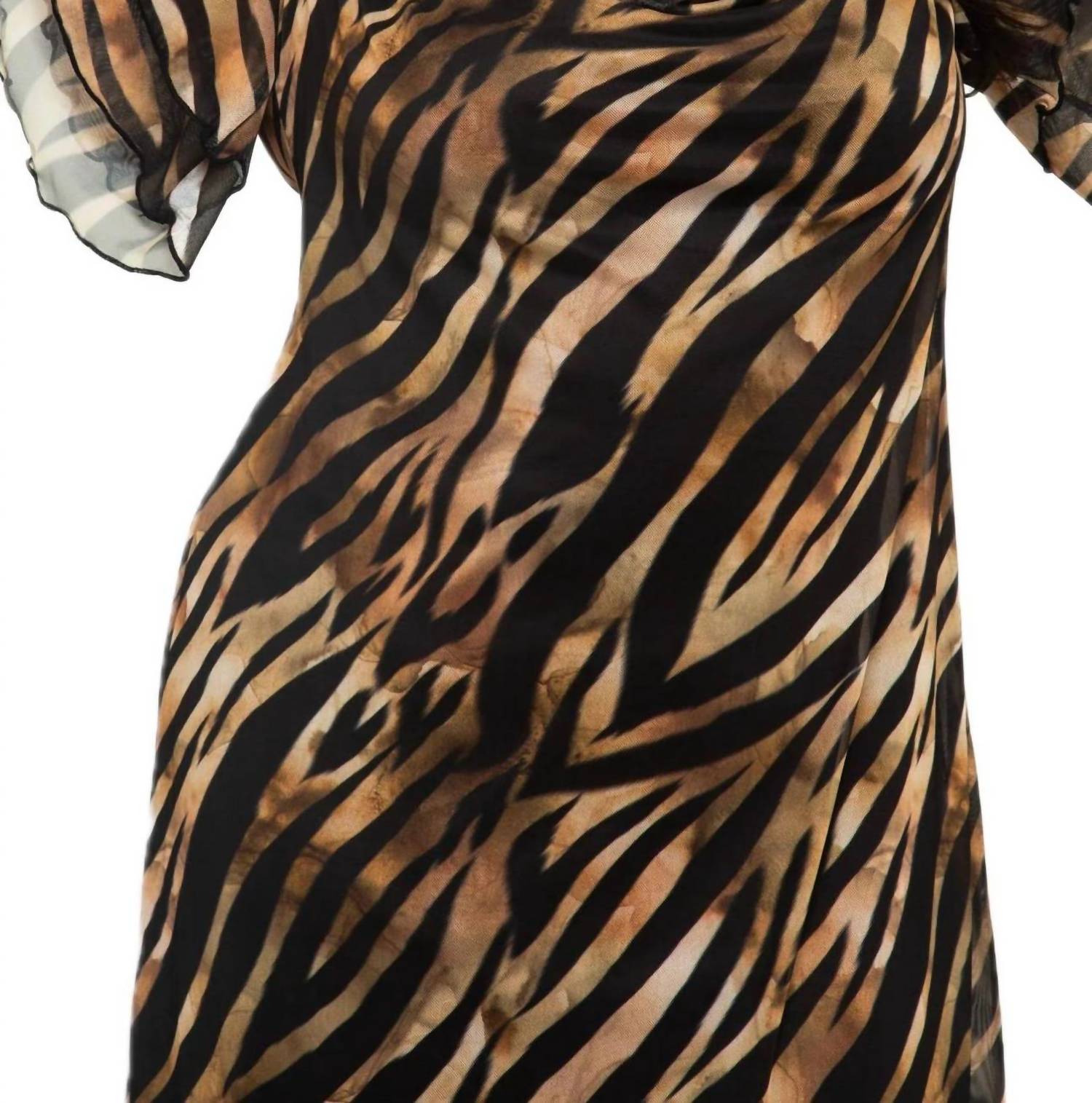 Fashion Szn Curve - Zebra Print Mesh Short Sleeves Dress