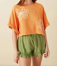 Hayden La - Floral Embroidered Dolman Sleeve Knit Tee