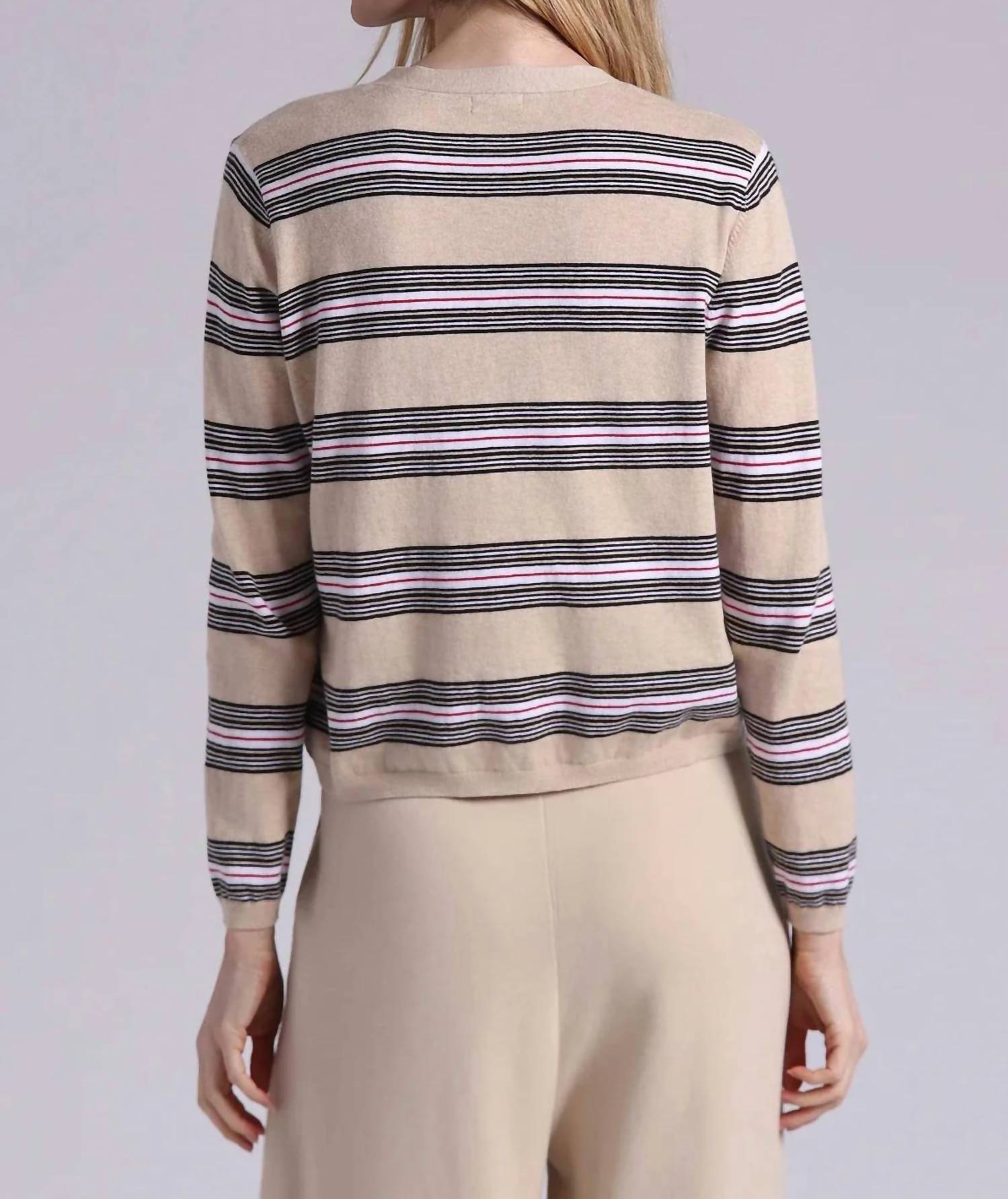 Minnie Rose - Vneck Striped Cardigan
