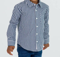 RuffleButts Gingham Button Down Shirt in navy - kids' shirt