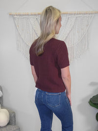 Hem & Thread Finley Sweater Top in red - women's t-shirt - alternate view