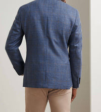 PETER MILLAR Delrose Plaid Soft Jacket in nebula blue - men's jacket - detail view