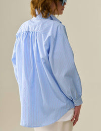 Q2 Striped Poplin Shirt With Strass Detail in blue - women's shirt - view 4