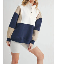 AEMI + CO Colorblock Pullover in blue - women's long sleeve top