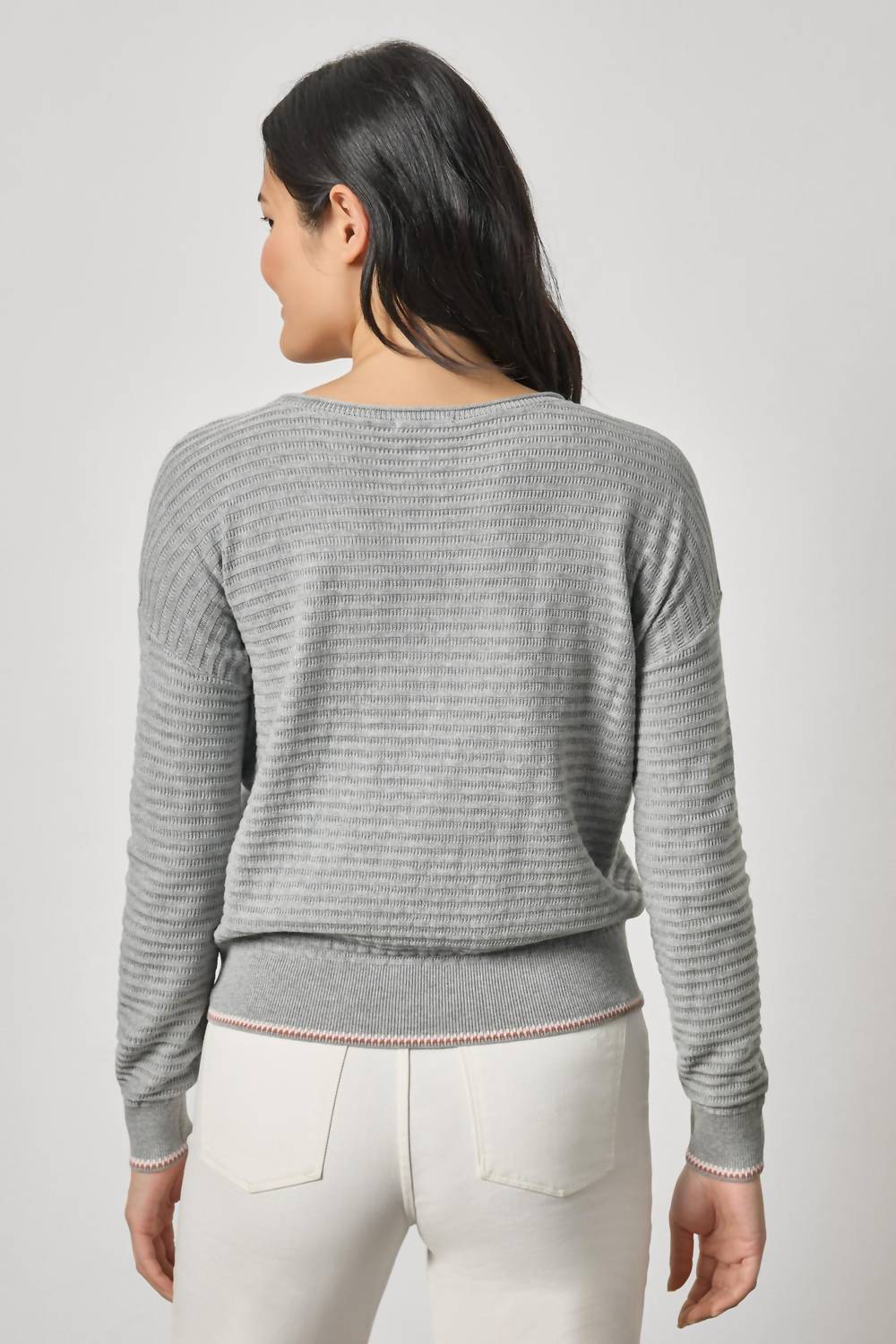 Lilla P - Tipped Hem Wide Neck Sweater Top