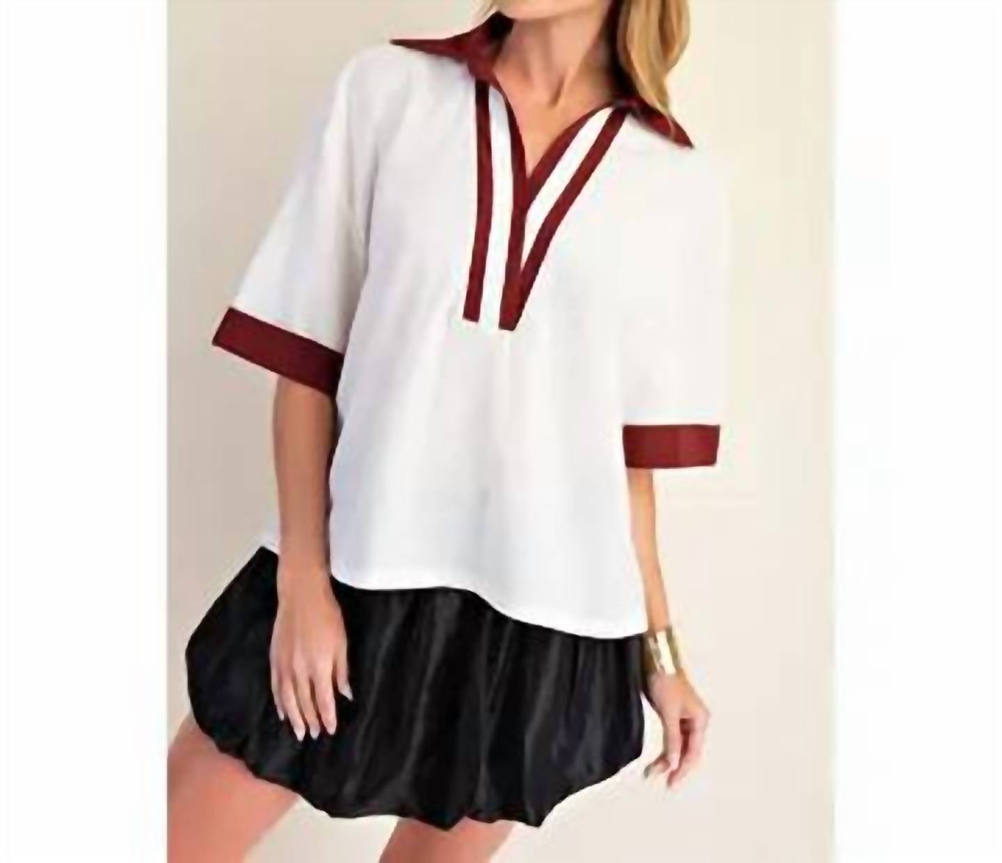 Glam - V Neck Collar Short Sleeve Top
