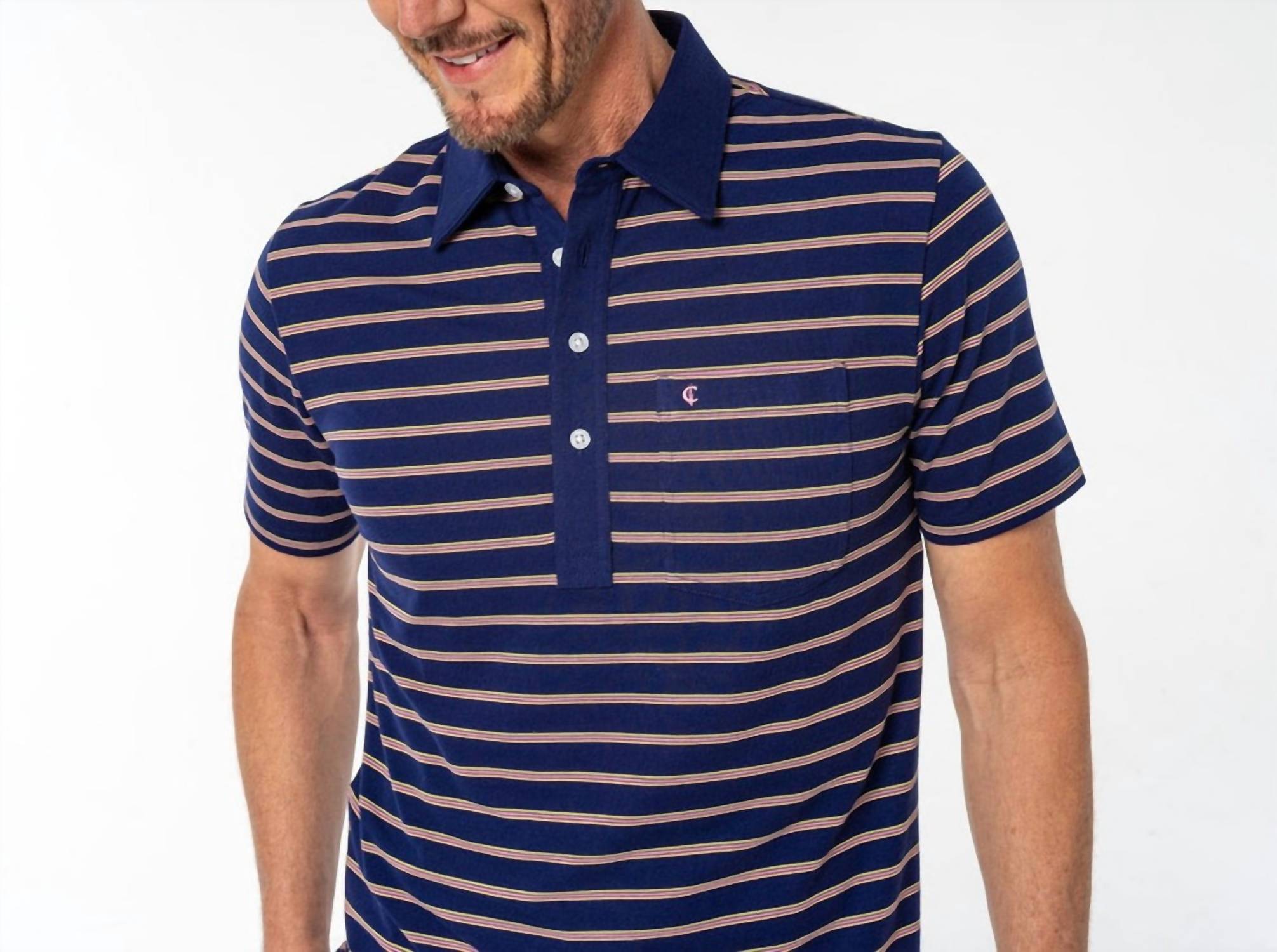 Criquet Performance Players Shirt in lee stripe navy - men's shirt - detail view