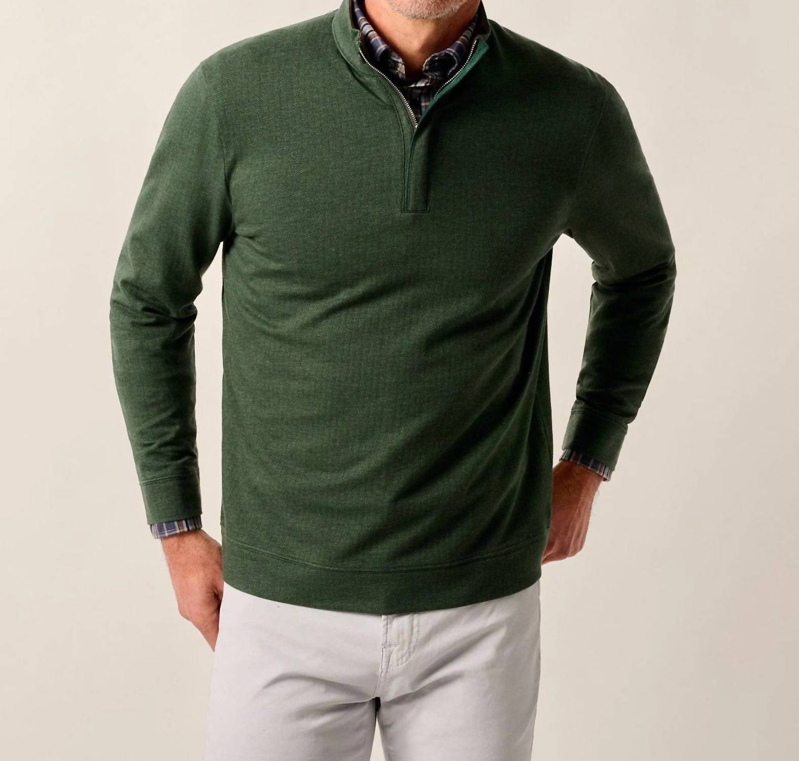 JOHNNIE-O Rubin Herringbone Cashmere Blend 1/4 Zip Pullover in moss - men's sweater