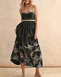 Miou Muse - Patch Detailed Embroidered Midi Dress
