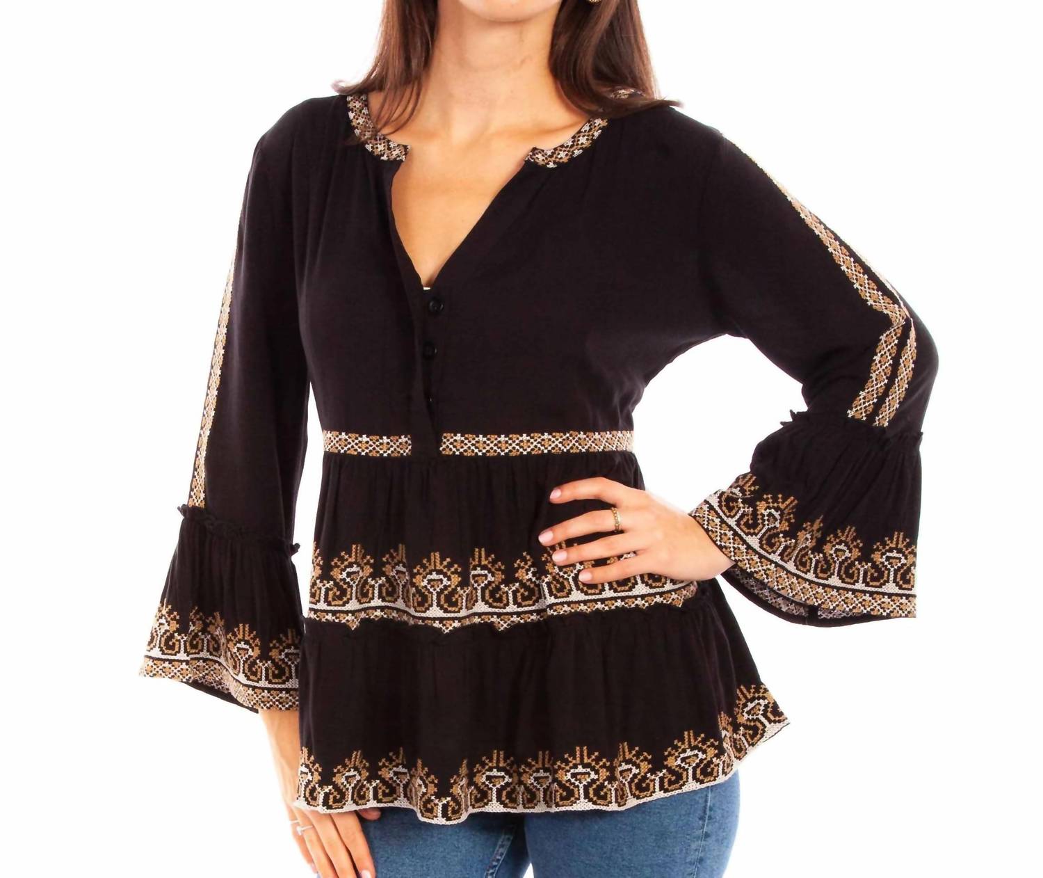 Scully - Embroidered Bell Sleeve Blouse