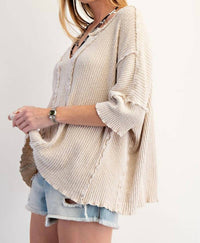 Easel - Textured Rib Knit Mineral Washed Top