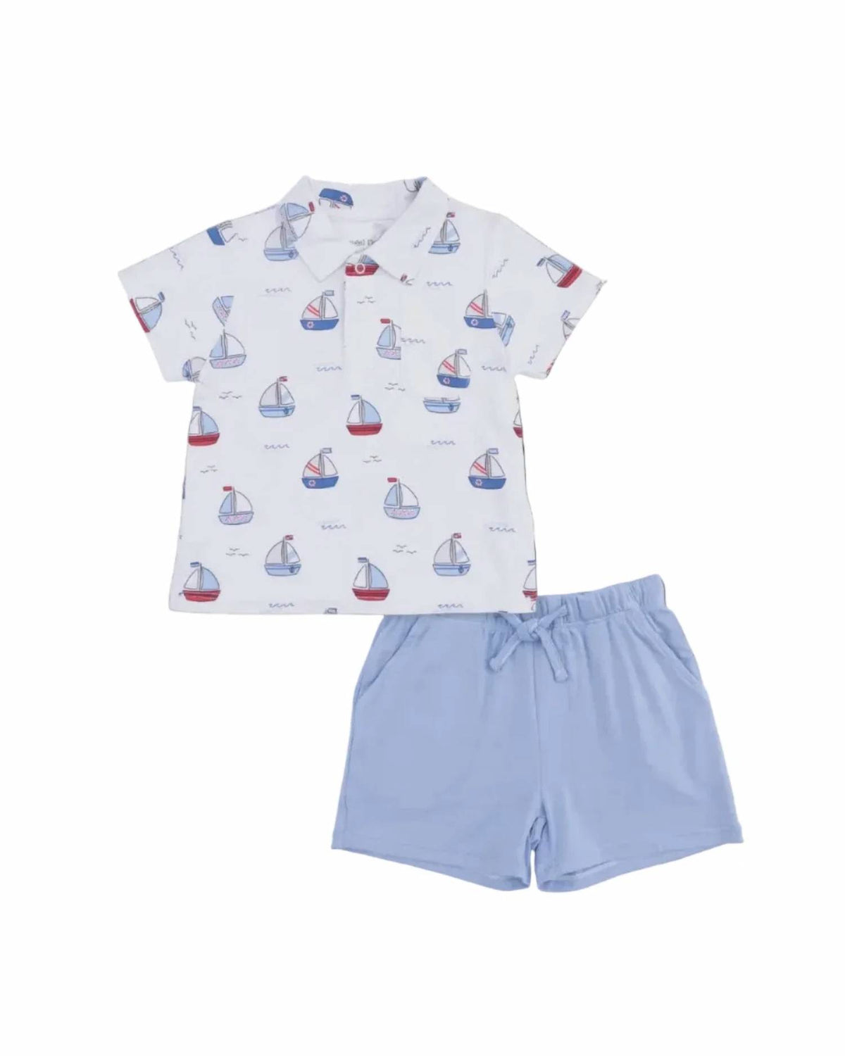 Angel Dear - Boy's Bubbly Sailboats Polo With Shorts Set