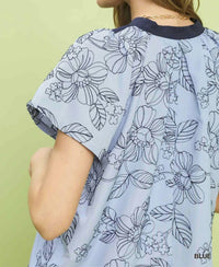 Umgee - Stripe Embroidered Mixed Collar V-Neck Top