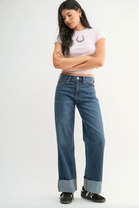 Just Black Denim - Cuffed Wide Ankle Jeans