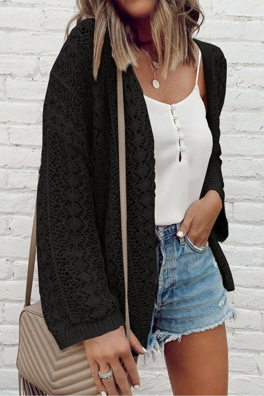 Shewin - Crochet Open Knit Cardigan