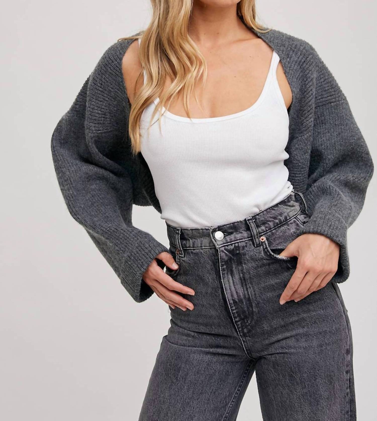 BluIvy Sweater Knit Bolero Shrug in dk grey - women's sweater