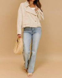 Lalavon - Collar Button Raw Hem Jacket