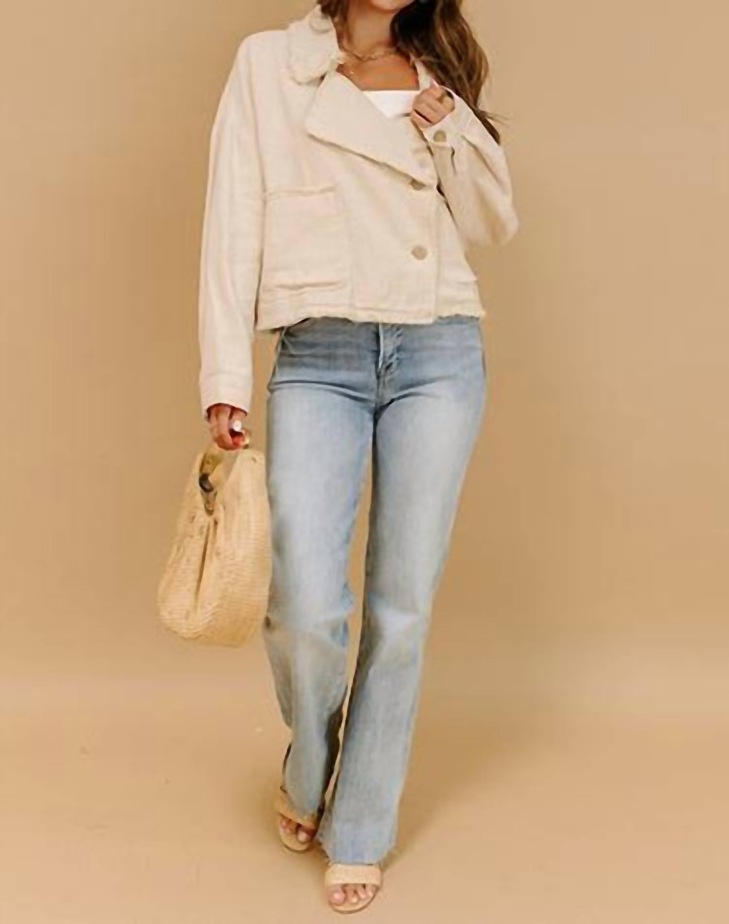 Lalavon - Collar Button Raw Hem Jacket