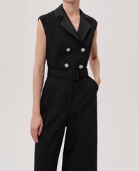 EXQUISE Onyx Sleeveless Jumpsuit in black 1 - women's pants - detail view