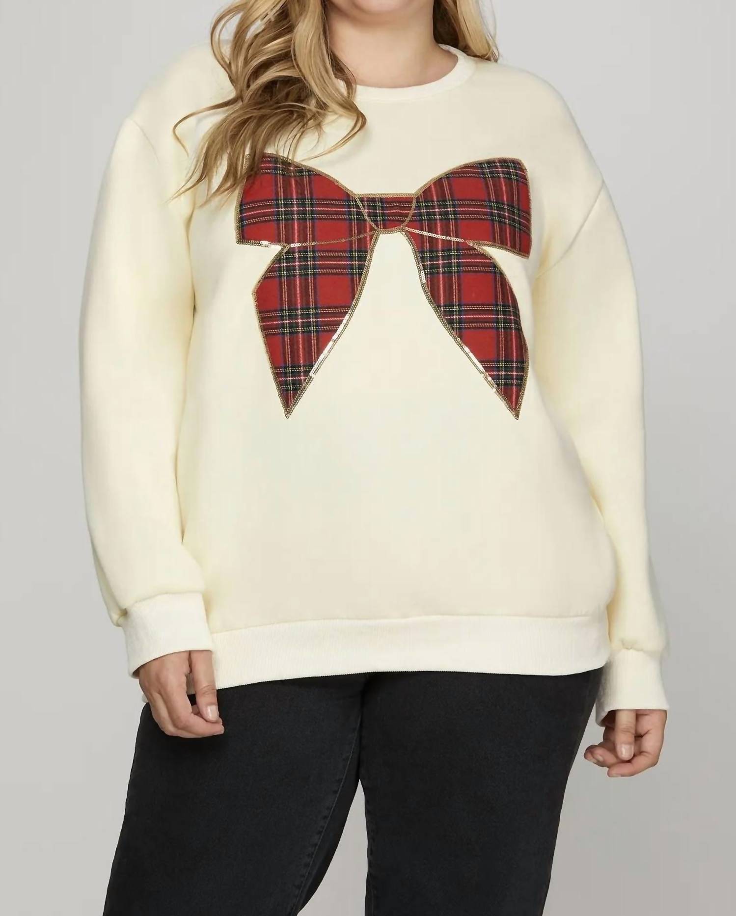 She + Sky - Bow Crewneck Sweater - Plus