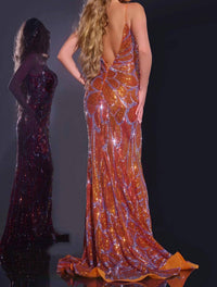 Jovani - Sequin Plunging V-neck Gown