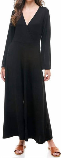 LOVING PEOPLE Deep V Neck Dressy Jumpsuit in black - women's pants