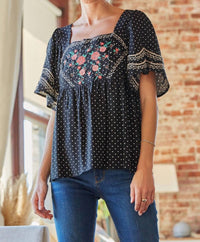 Andree By Unit - Embroidered Polka Dot Top