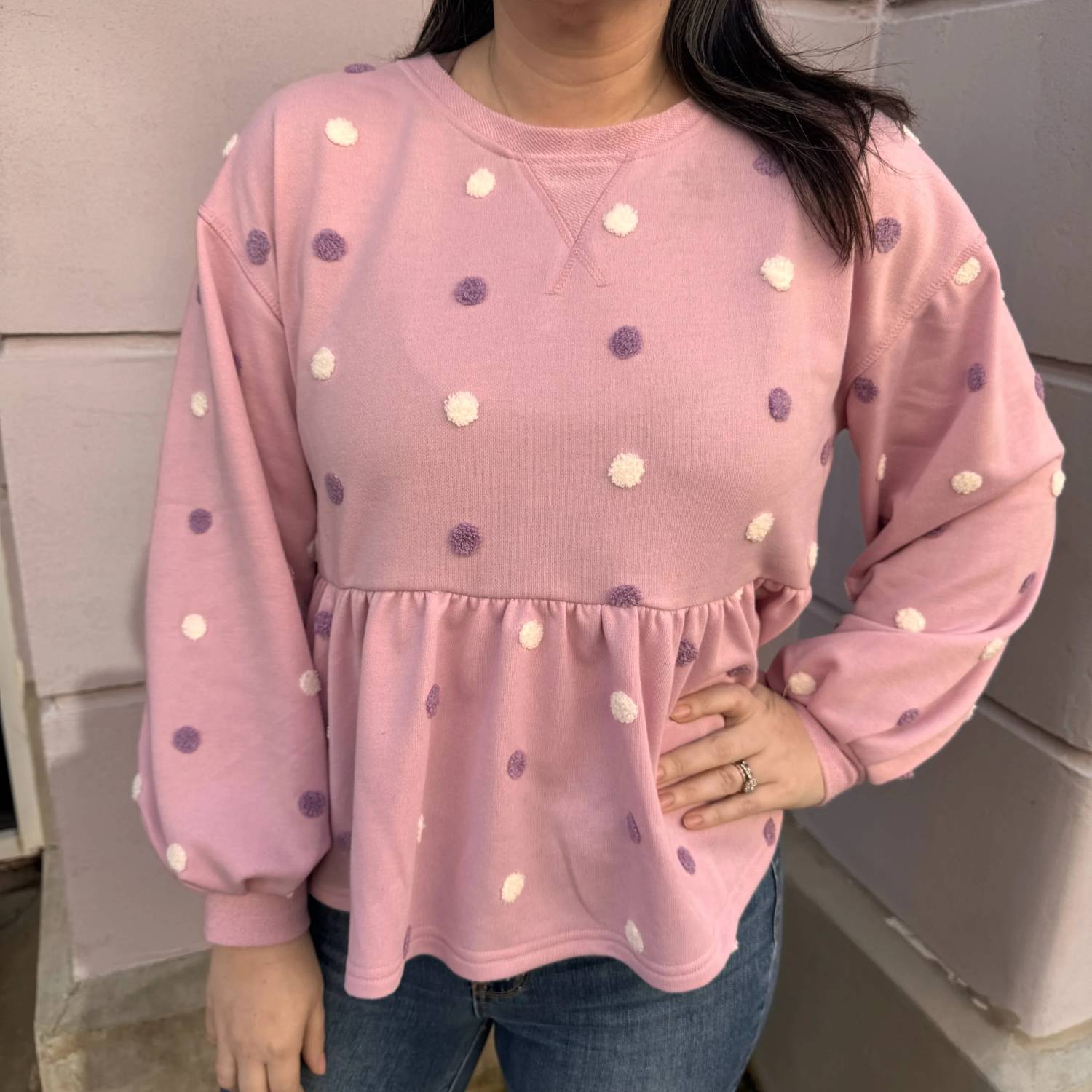 Blu Pepper - Multi Pom Pom Knit Sweatshirt Top
