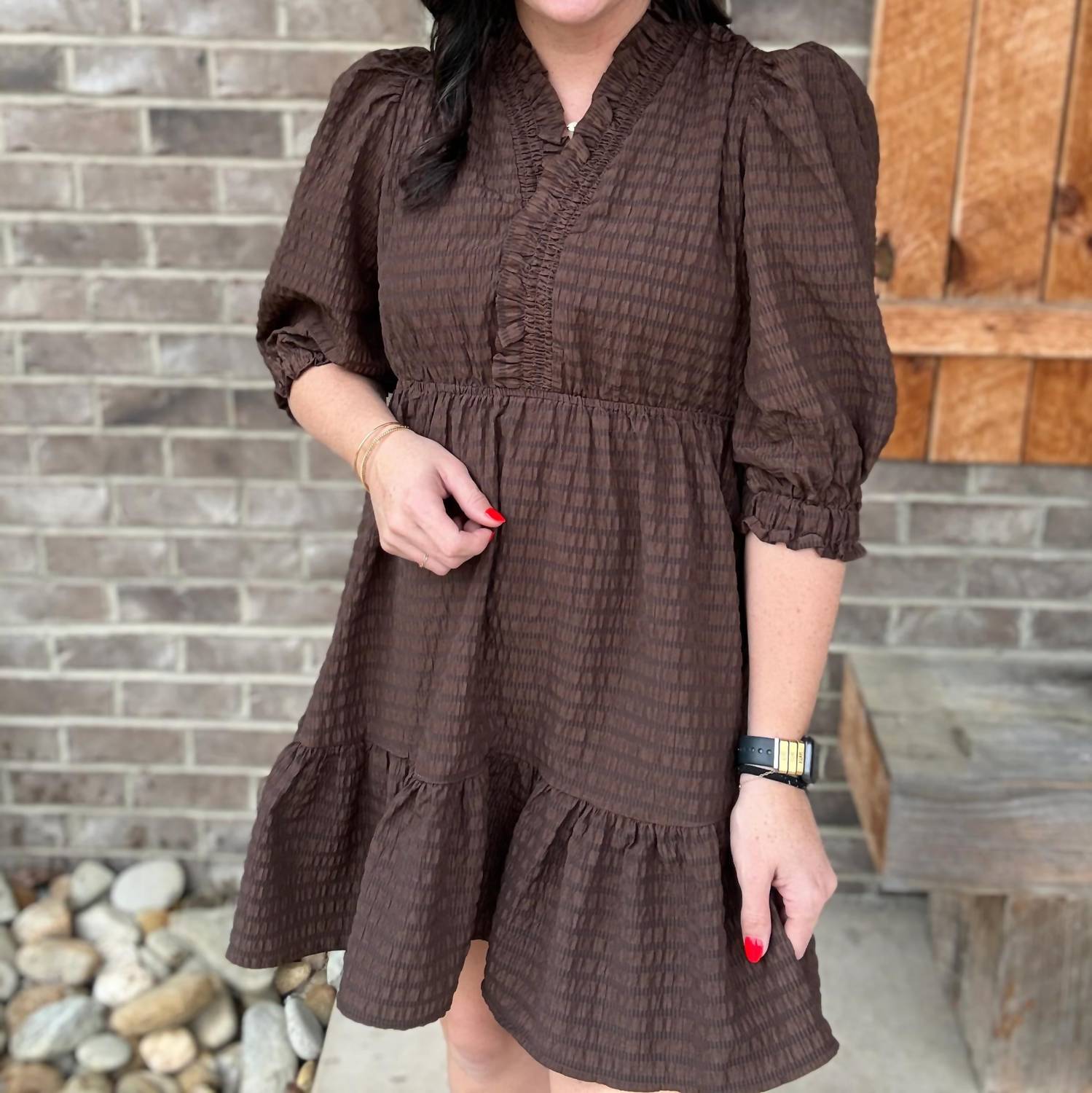 Umgee - Ruffle Trim Textured Babydoll Dress