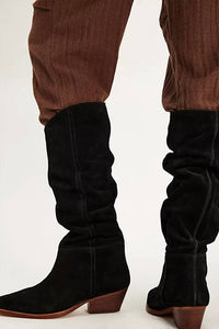 Free People Sway Low Slouch Boot 2.0 in black suede - women's shoe - alternate view