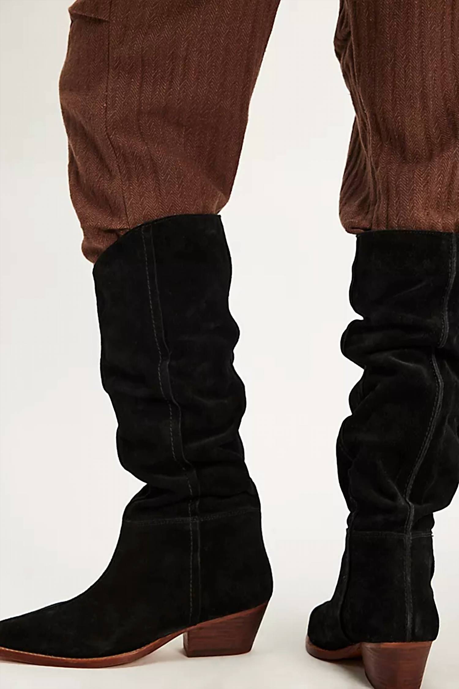 Free People Sway Low Slouch Boot 2.0 in black suede - women's shoe - alternate view