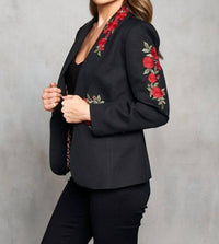 PAPARAZZI Embroidered Gabardine Blazer in black - women's jacket - detail view
