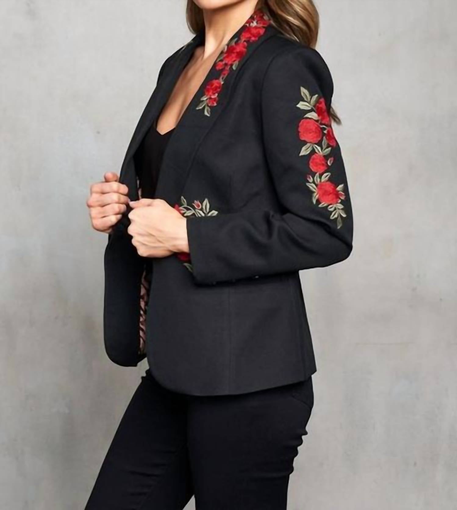 PAPARAZZI Embroidered Gabardine Blazer in black - women's jacket - detail view