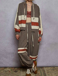 POL Vintage Washing Double Gauze Patch Solid Hooded Zip Up Top in charcoal - women's top - view 6